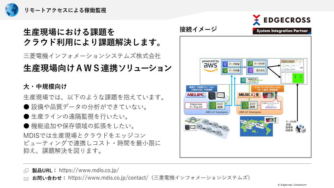 三菱電機インフォメーションシステムズ株式会社 生産現場向けAWS連携ソリューション