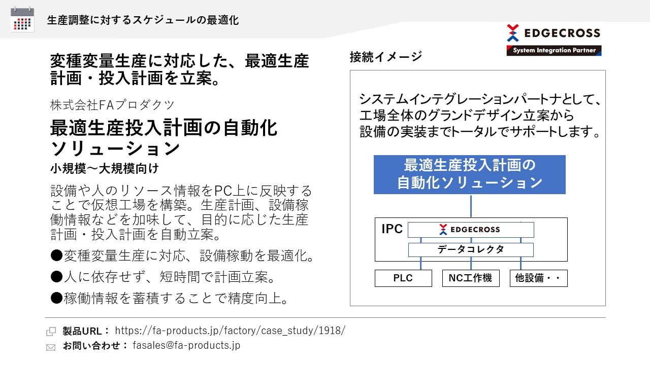 株式会社FAプロダクツ 最適生産投入計画の自動化ソリューション